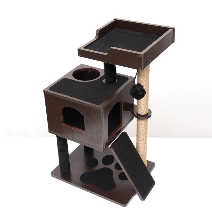 Комплекс для кошек с когтеточкой, с домиком, 58 х 54 х 87см, ЛДСП, цвет венге Комплекс для кошек с когтеточкой, с домиком, 58 х 54 х 87см, ЛДСП, цвет венге