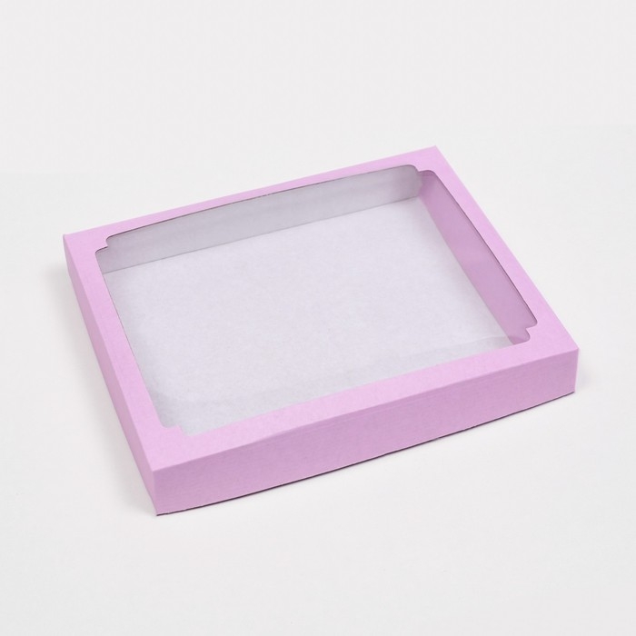 Коробка сборная, крышка-дно, с окном, сиреневая, 26 х 21 х 4 см