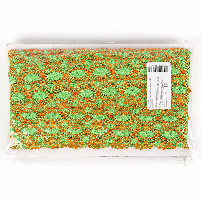 Тесьма плетёная оранжево-зелёная в рулоне 20 метров