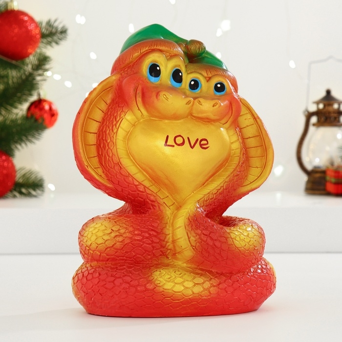 Новый год. Символ 2025. Копилка "Змеи с сердцем" красная, 24см