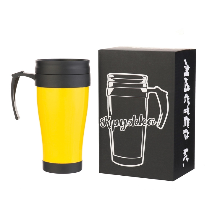 Термокружка, 400 мл, Комфорт Термокружка, 400 мл, Комфорт "Визави", 12.5 х 17 см, желтая