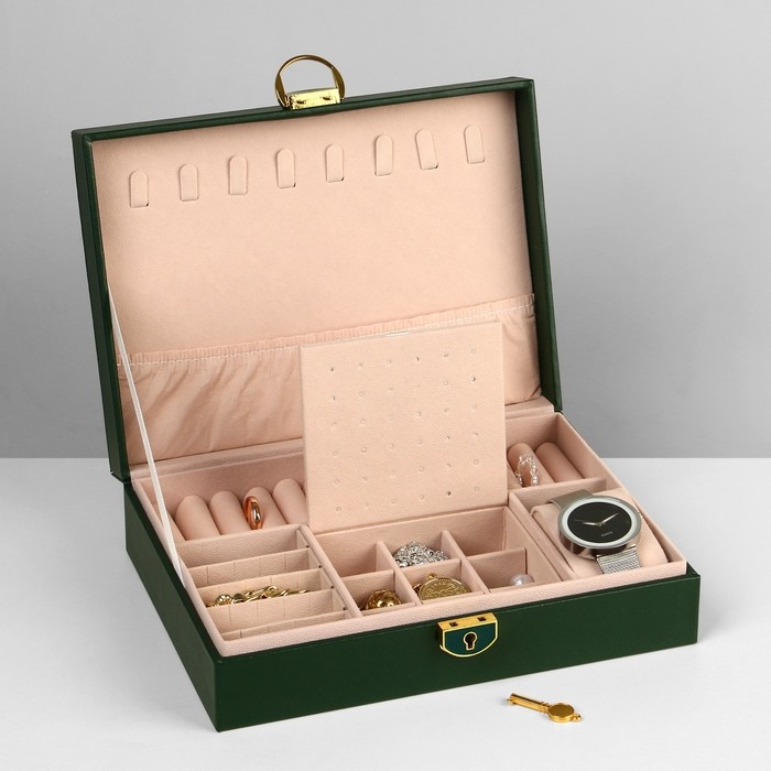 Подставка для украшений &laquo;Шкатулка&raquo; 1 ярус, 17&times;23&times;6,5 см, цвет зелёный