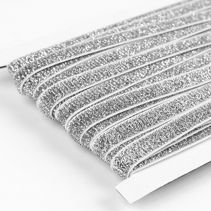 Резинка с глиттером, 10 мм, 10 &plusmn; 1 м, цвет белый/серебряный