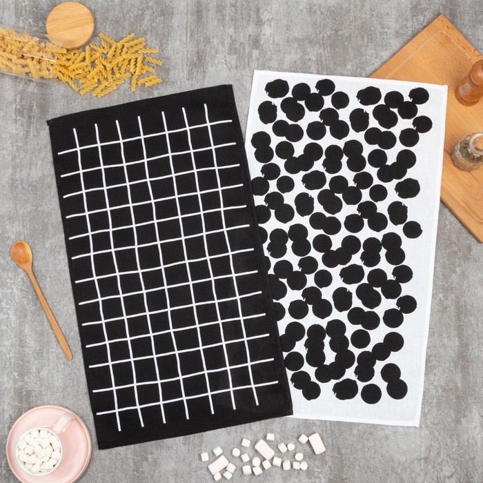 Набор кухонных полотенец Доляна &laquo;Геометрия&raquo; 35х60см-2шт, 100% хлопок