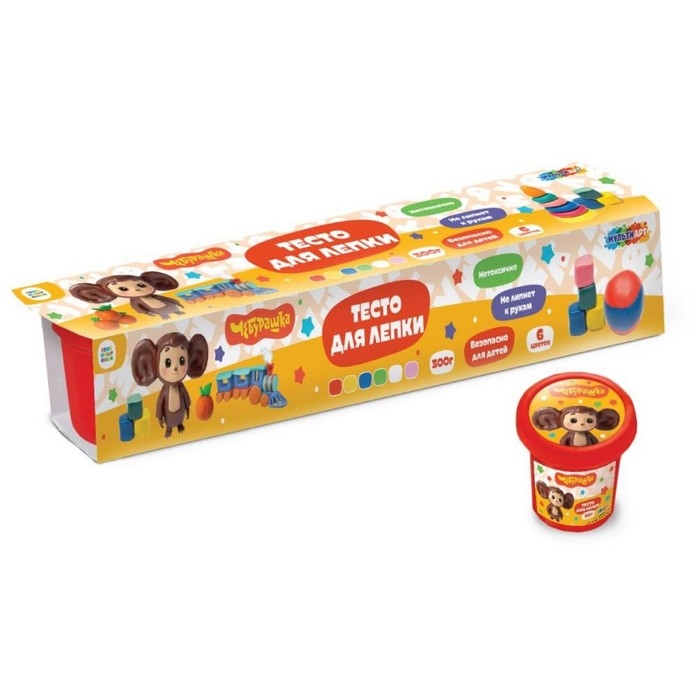 Тесто для лепки в банках «Чебурашка», 6 цв. по 50 гр Тесто для лепки в банках «Чебурашка», 6 цв. по 50 гр