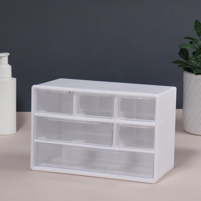 Органайзер для хранения, трёхуровневый, 6 секций, 18,2 &times; 11,9 &times; 9,8 см, цвет белый/прозрачный