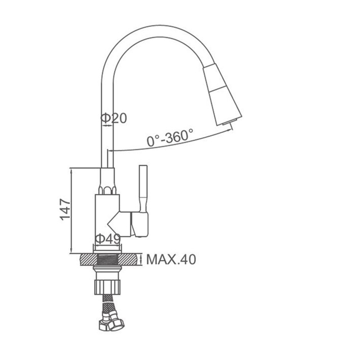 Смеситель для кухни Accoona A9890N-1, однорычажный, силиконовый излив, красный/хром