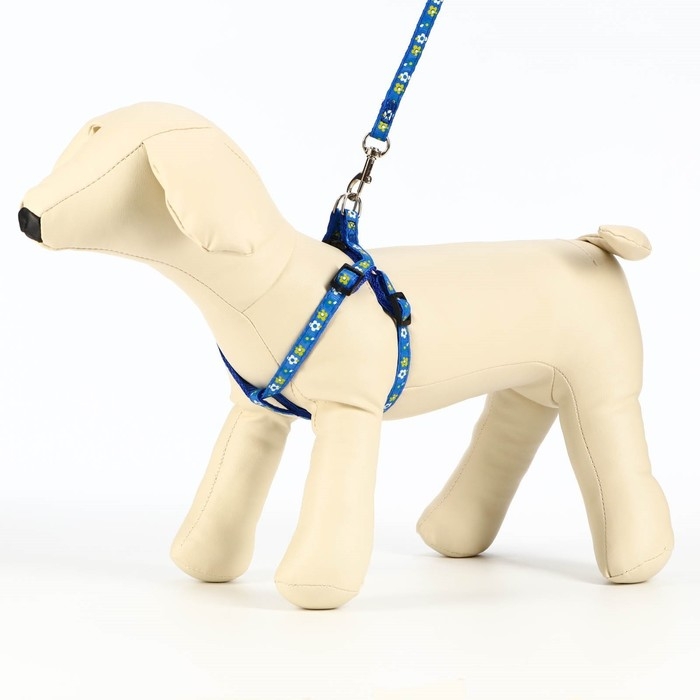 Комплект прошитый Комплект прошитый "Цветы", поводок 120 х 1 см, ОГ 23-35 см, тёмно-синий