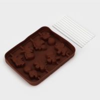 Форма для леденцов Доляна «Дино», силикон, 14×11×1,5 см, 8 ячеек, с палочками, цвет коричневый Форма для леденцов Доляна «Дино», силикон, 14×11×1,5 см, 8 ячеек, с палочками, цвет коричневый