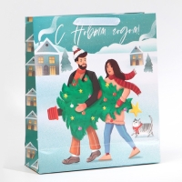 Пакет подарочный новогодний ламинированный &laquo;Ёлочка&raquo;, M 26 х 30 х 9 см, Новый год