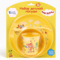 Набор детской посуды ТРИ КОТА &laquo;Обучайка&raquo;, (тарелка, миска, стакан, ложка)