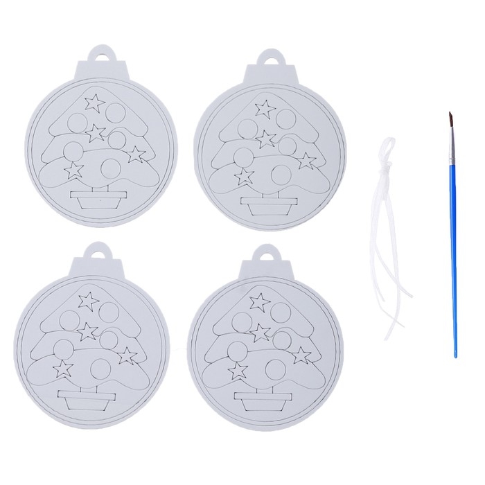 Ёлочное украшение под раскраску «Ёлочка» 4 шт., кисть Ёлочное украшение под раскраску «Ёлочка» 4 шт., кисть