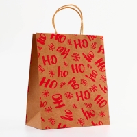 Пакет крафт с тиснением, круглая ручка, "Хо-Хо-Хо" 33 х 25 х 12 см, 120 г Пакет крафт с тиснением, круглая ручка, "Хо-Хо-Хо" 33 х 25 х 12 см, 120 г