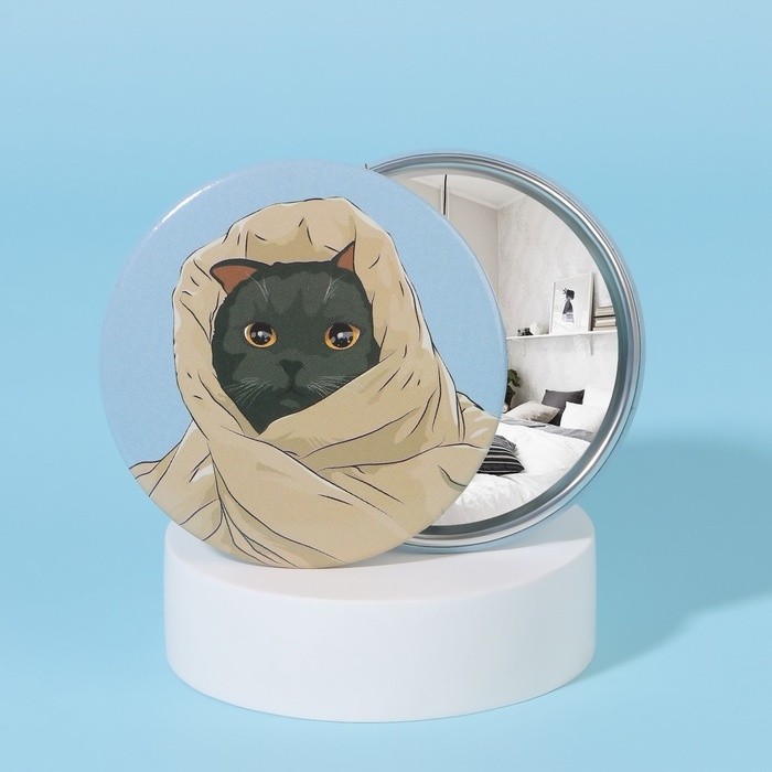 Зеркало карманное &laquo;Кот&raquo;, d = 7 см, разноцветное