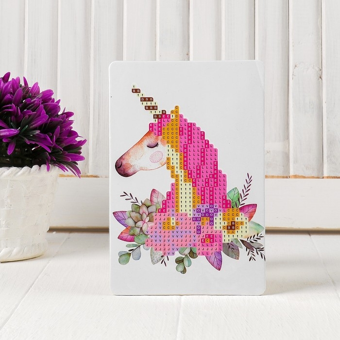 Алмазная вышивка &laquo;Единорог с цветами&raquo;, 10 &times; 15 см, с подставкой, с частичным заполнением