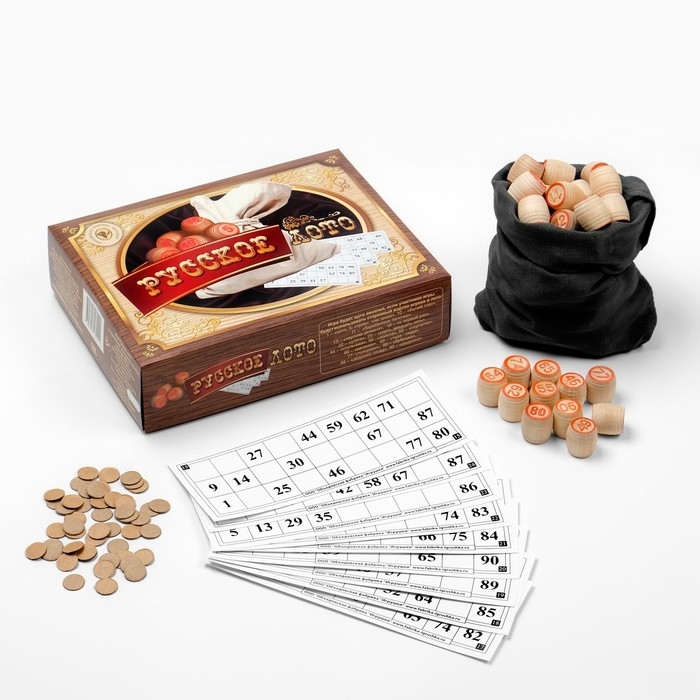 Русское лото деревянное, игра настольная Русское лото деревянное, игра настольная "Пока все дома", 24 карточки 21 х 8 см, с бочонками