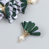 Декор текстиль "Цветок 2 цвета с жемчужиной. Хвойный и белый" набор 6 шт 3 см Декор текстиль "Цветок 2 цвета с жемчужиной. Хвойный и белый" набор 6 шт 3 см