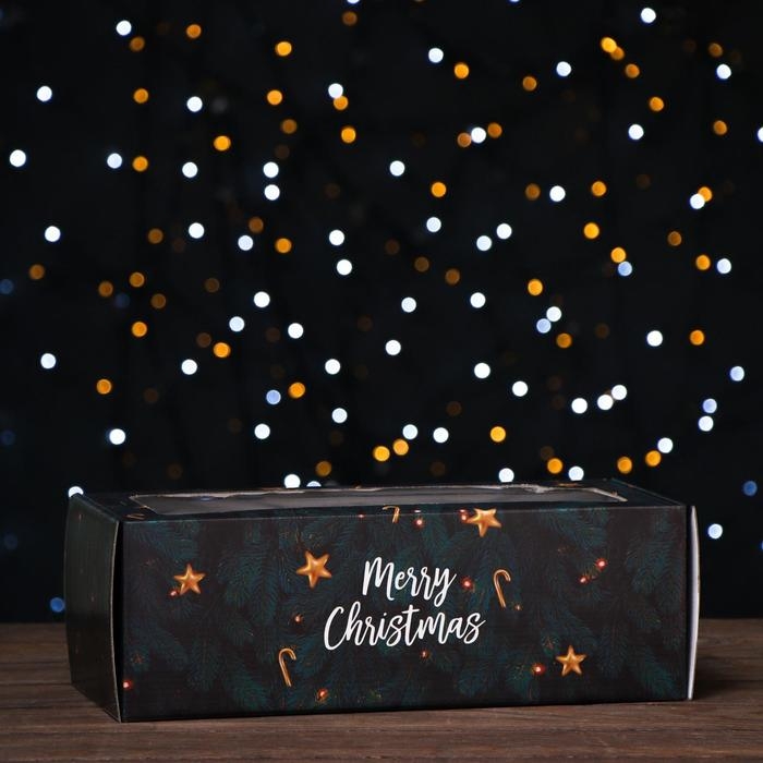 Новый год. Коробка самосборная, с окном, "Счастливого Рождества", 16 х 35 х 12 см.