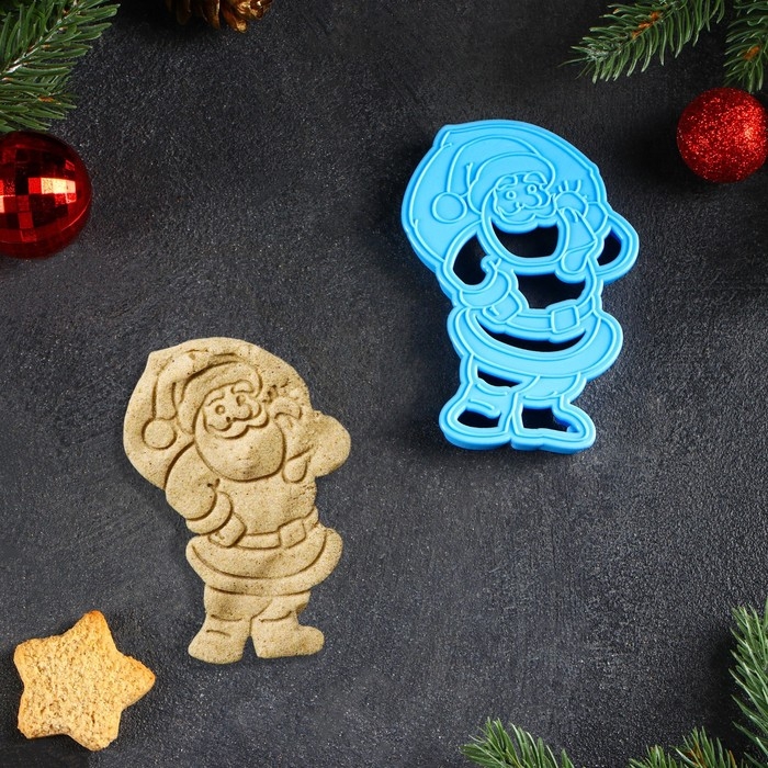 Форма для печенья &laquo;Санта Клаус&raquo;, вырубка, штамп, 10,2&times;7,3 см, цвет микс