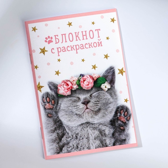 Подарочный набор блокнот - раскраска, мелки 4 шт. «Кошка» Подарочный набор блокнот - раскраска, мелки 4 шт. «Кошка»