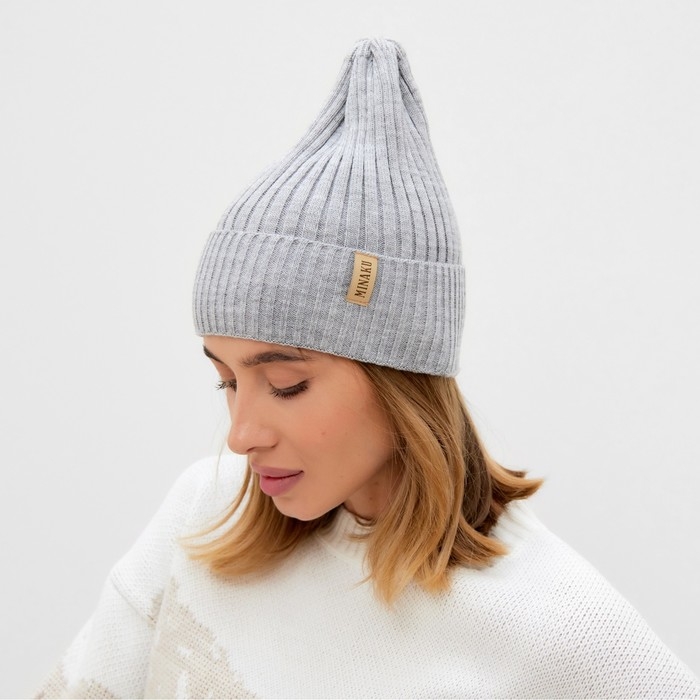 Шапка женская MINAKU Шапка женская MINAKU "Трюфель" цвет серый меланж, размер 54-56