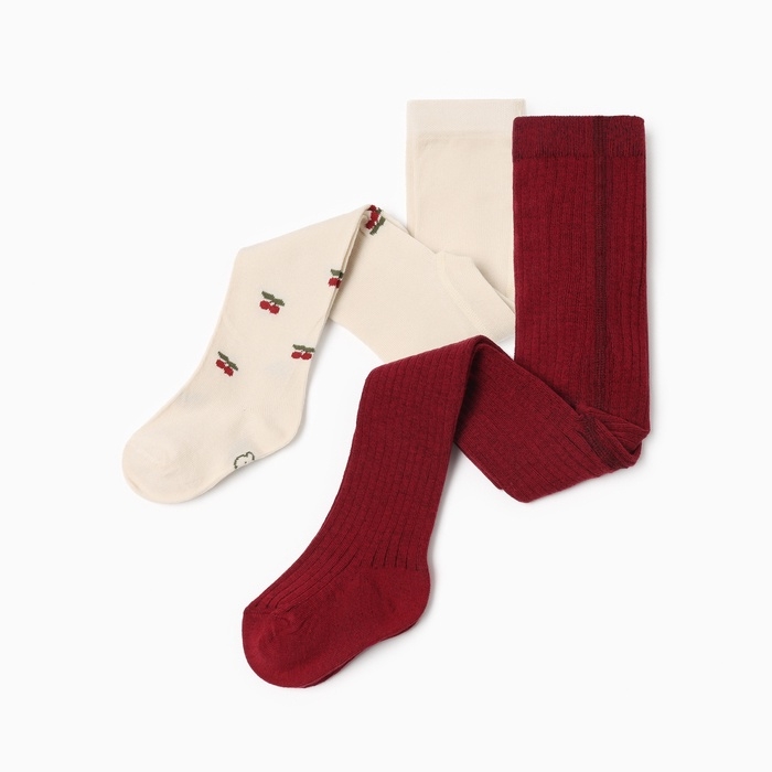 Набор колготок Крошка Я Набор колготок Крошка Я "Вишенки", рост 74-80 см, молочный/бордовый