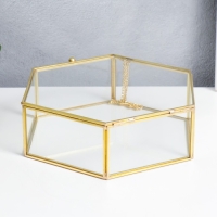Шкатулка стекло с металлическим каркасом "Гексагон с гранями" золото 7,5х17х20 см Шкатулка стекло с металлическим каркасом "Гексагон с гранями" золото 7,5х17х20 см