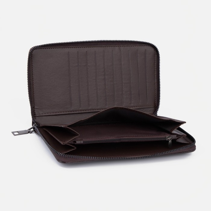 Портмоне мужское на молнии, отдел для купюр, для карт, для монет, цвет коричневый