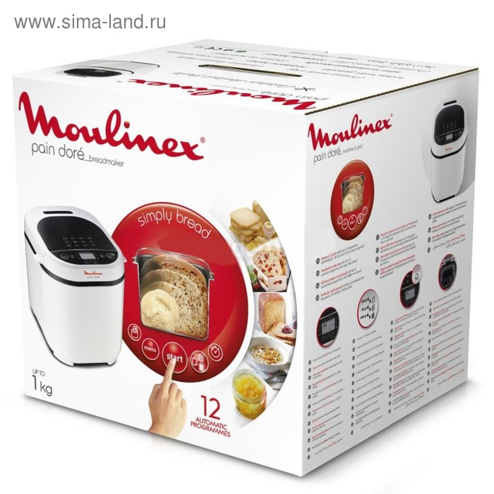 Хлебопечка Moulinex OW 210130, 650 Вт, 12 программ, варка джема, ржаной хлеб, белая