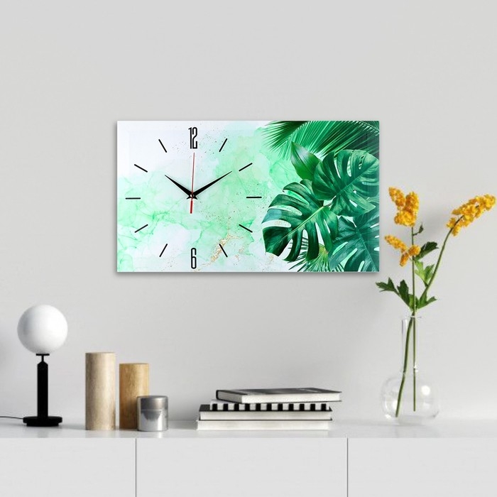 Часы-картина настенные, интерьерные Часы-картина настенные, интерьерные "Листья", 35 х 60 см, на холсте, бесшумные