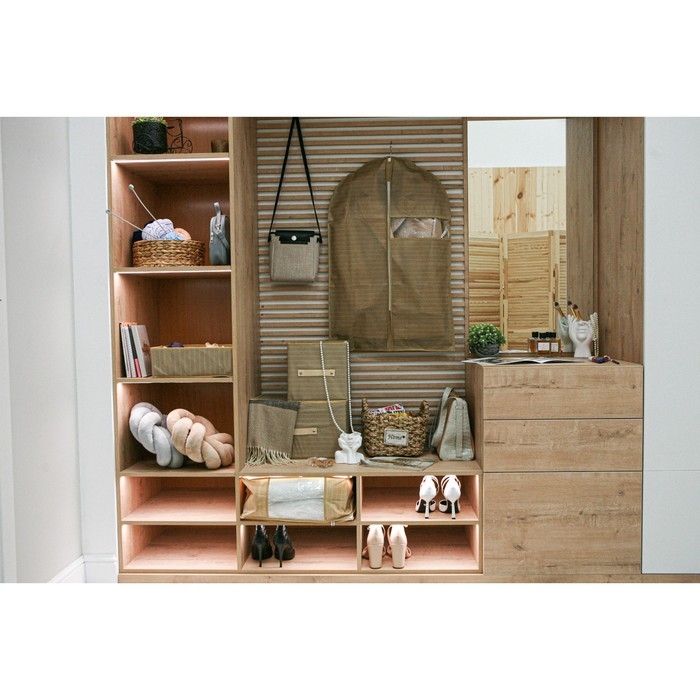 Чехол для одежды Доляна &laquo;Гусиная лапка&raquo;, ПВХ окно, 90&times;60 см, цвет бежевый