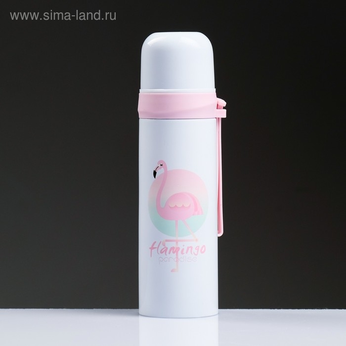Термос, 500 мл, Гильза Термос, 500 мл, Гильза "Фламинго", с кружкой, сохраняет тепло 12 ч, 6.5 х 24 см, микс