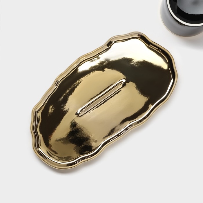 Чайная пара керамическая &laquo;Роскошь&raquo;, 3 предмета: кружка 250 мл, блюдце 23,5&times;13 см, ложка, цвет чёрный