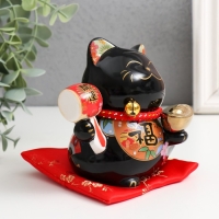 Копилка керамика "Кот Манэки-нэко с пожеланием счастья " черный 8,5х9,5х12,5 см Копилка керамика "Кот Манэки-нэко с пожеланием счастья " черный 8,5х9,5х12,5 см