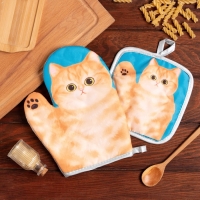 Кухонный набор 2 прихватки Доляна Котики &laquo;Мурка&raquo; , прихватка 17х17 см, варежка 24х18 см, 100% п/э