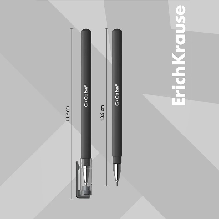Ручка гелевая ErichKrause G-Cube, узел 0.5 мм, чернила чёрные, покрытие Soft Touch, квадратное сечение корпуса, длина линии письма 500 метров