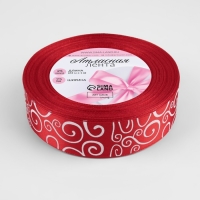 Лента атласная &laquo;Узор&raquo;, 25 мм &times; 23 &plusmn; 1 м, цвет белый/красный №026