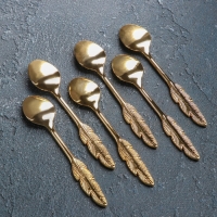 Набор ложек чайных &laquo;Перо&raquo;, длина 12 см, 6 шт, цвет золотой