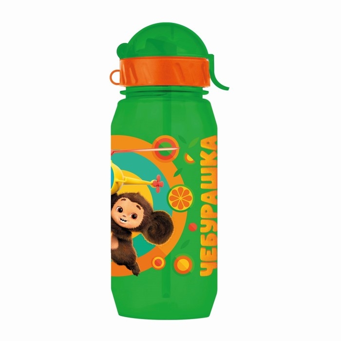 Бутылочка детская с силиконовой трубочкой &laquo;Чебурашка&raquo;, 400 мл., со шнурком, цвет и рисунок МИКС