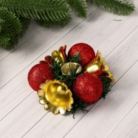 Свеча новогодняя с подсвечником "Шарик, бусина" (набор 2 шт) 14,5х20 см, красно-золотой Свеча новогодняя с подсвечником "Шарик, бусина" (набор 2 шт) 14,5х20 см, красно-золотой