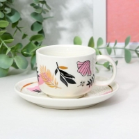 Кофейная пара из керамики &laquo;Цветы&raquo;, 140 мл, цвет белый