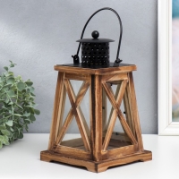 Подсвечник дерево на 1 свечу "Фонарь - трапеция" состаренный 26х16х16 см