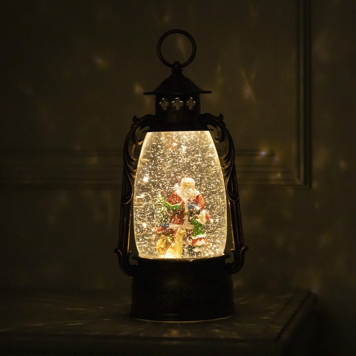 Светодиодная фигура &laquo;Фонарь с Дедом Морозом&raquo; 15 &times; 30 &times; 12.5 см, пластик, батарейки ААх3 (не в комплекте), USB, свечение тёплое белое