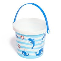 Песочный набор: ведро с наклейкой, ситечко-цветок, совок, грабельки, 2 формочки, лейка