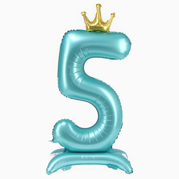 Шар фольгированный 42" &laquo;Цифра 5 с короной&raquo; на подставке, цвет голубой