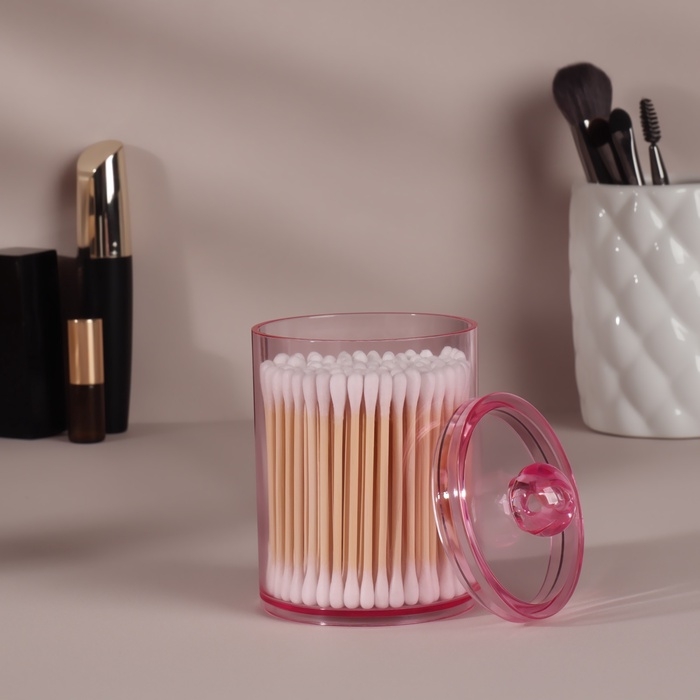 Органайзер для для ватных палочек, с крышкой, d = 6,7 &times; 10,5 см, в коробке, цвет розовый