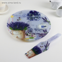 Тортовница стеклянная с лопаткой Доляна «Лаванда», d=30 см, лопатка 26,5×7 см Тортовница стеклянная с лопаткой Доляна «Лаванда», d=30 см, лопатка 26,5×7 см