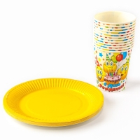 Набор посуды одноразовый &laquo;Смайлы&raquo;, 12 стаканов, 12 тарелок