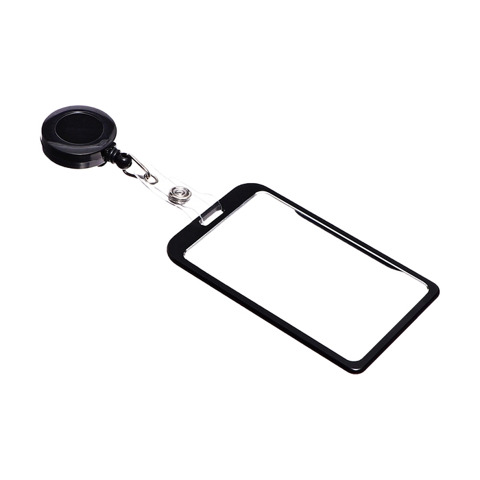 Бейдж-карман вертикальный внешний 96*56мм, внут 85*54мм, металл, черный, рулетка 40см Бейдж-карман вертикальный внешний 96*56мм, внут 85*54мм, металл, черный, рулетка 40см