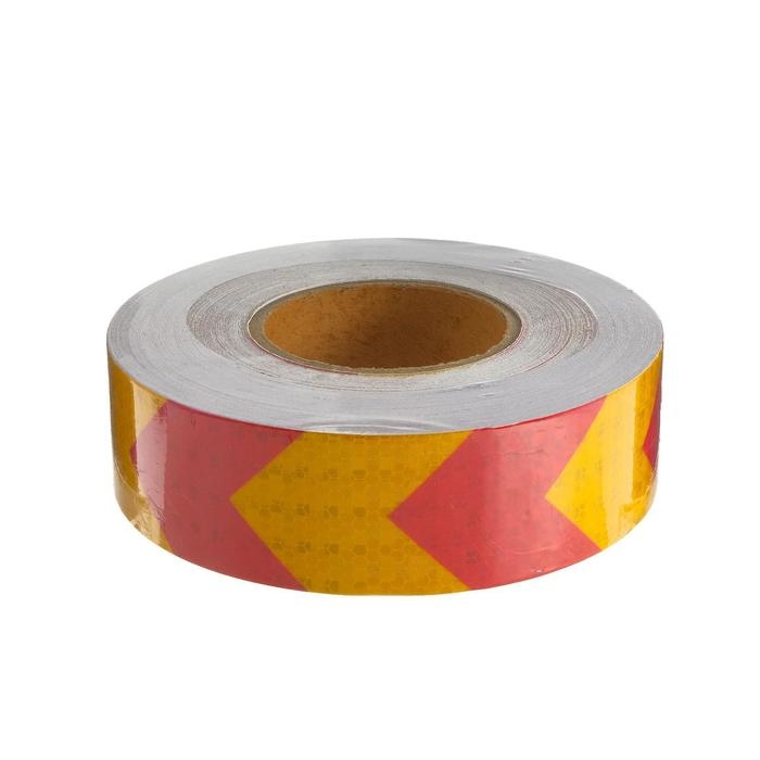 Светоотражающая лента, самоклеящаяся, желто-красная, 5 см х 45 м
